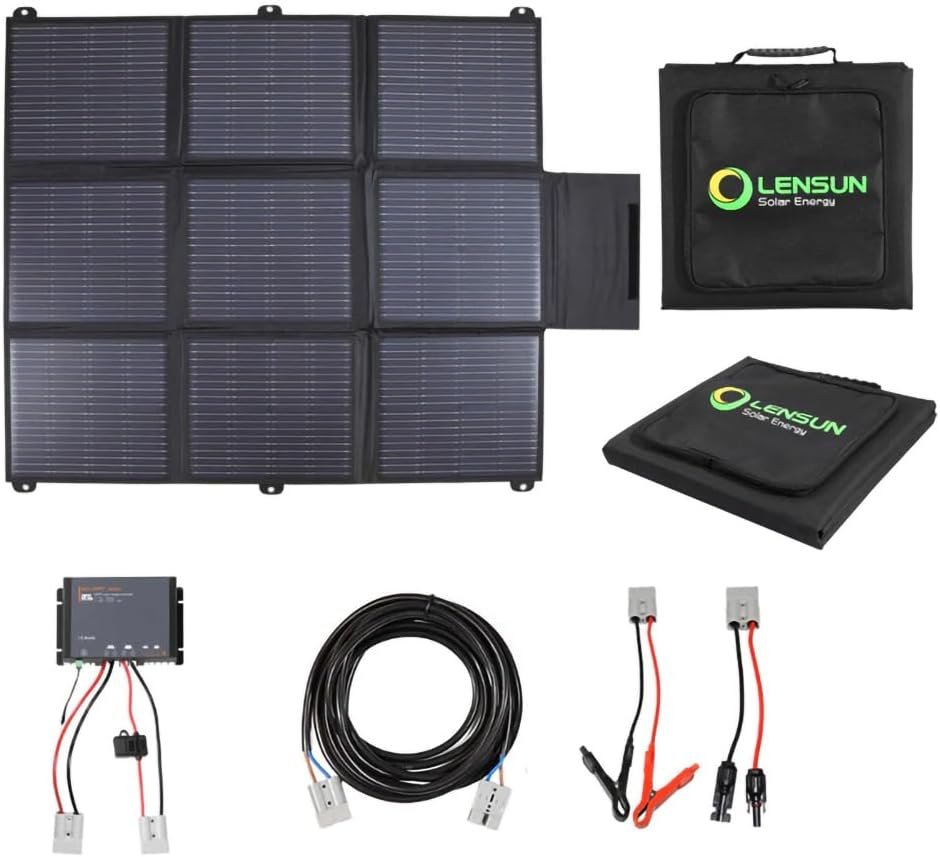 LensunSolar 200W 12V Portable Solar Panel Blanket with Anderson Connectors for Solar Generator Power Station, Lightweight, with 20A MPPT Charger Controller