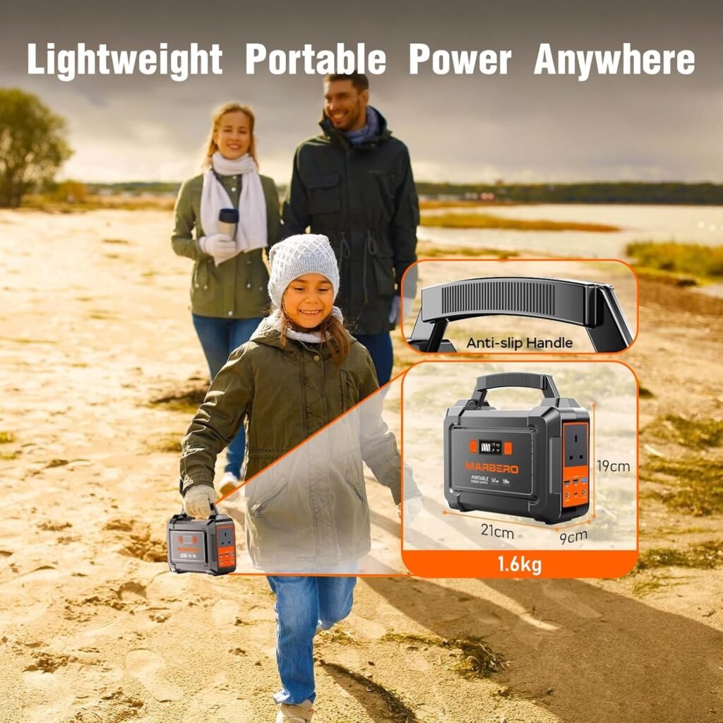 MARBERO Portable Power Station 26,400mAh Large Battery Pack 100W(150W Peak) Power Bank with Plug Socket 220V 98Wh Generator LED Light for Outdoor Adventure RV Trip Home Blackout Emergency