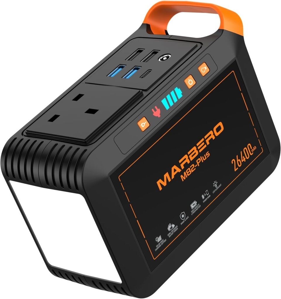 MARBERO Portable Power Station 98Wh Lithium Battery Backup Power Bank with AC Outlet 120W Max Solar Generator with LED USB DC Outputs for Camping Emergency Outdoor Adventure Picnic Fishing Travel RV