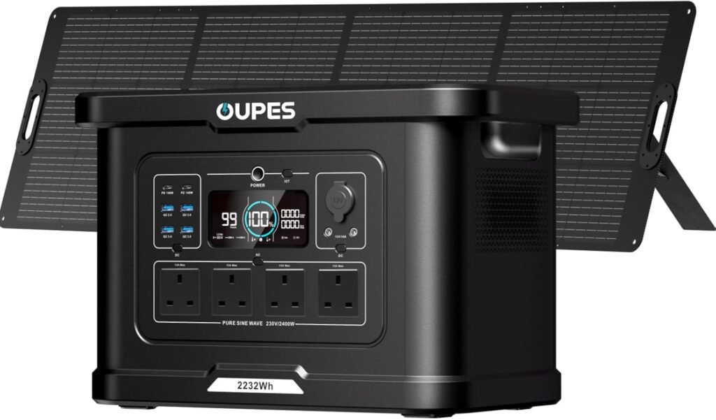 OUPES Exodus 2400 Solar Generator with 240W Panel - 2400W/2232Wh Portable Power Station with APP Control  UPS, 1.2H Fast Charge, Backup Power for Home Backup, Camping, RV, Professional Outdoor Use