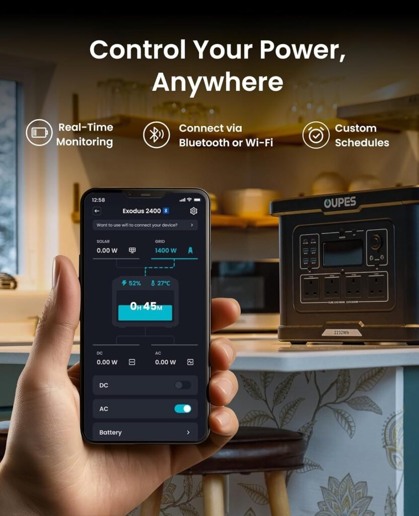 OUPES Exodus 2400 Solar Generator with 240W Panel - 2400W/2232Wh Portable Power Station with APP Control  UPS, 1.2H Fast Charge, Backup Power for Home Backup, Camping, RV, Professional Outdoor Use