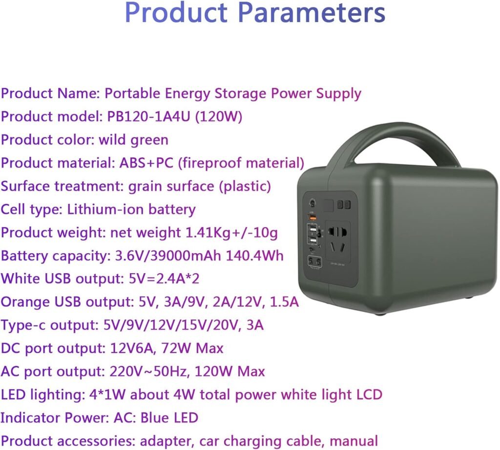 Portable Power Station 220V/ 120W(Peak 240W) Pure Sine Wave AC Outlet 140.4Wh/ 39000mAh Solar Generator for Outdoor Camping Travel Fishing