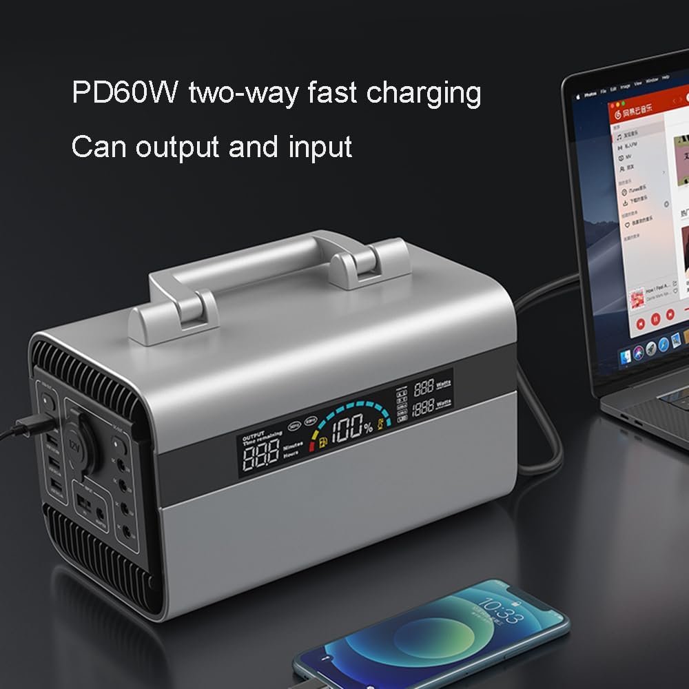 Portable Power Station 600W Solar Generator Mobile Power Camping Battery Power Supply with 220V Socket for Outdoor Camping Travel Hunting Blackout