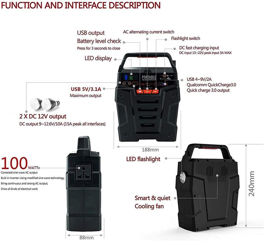 Portable Power Station 75000mAh 278Wh Solar Generator Emergency Lithium Battery Pack with AC/DC/USB Ports Power Supply with LED Flashlight for Outdoor Emergency Power