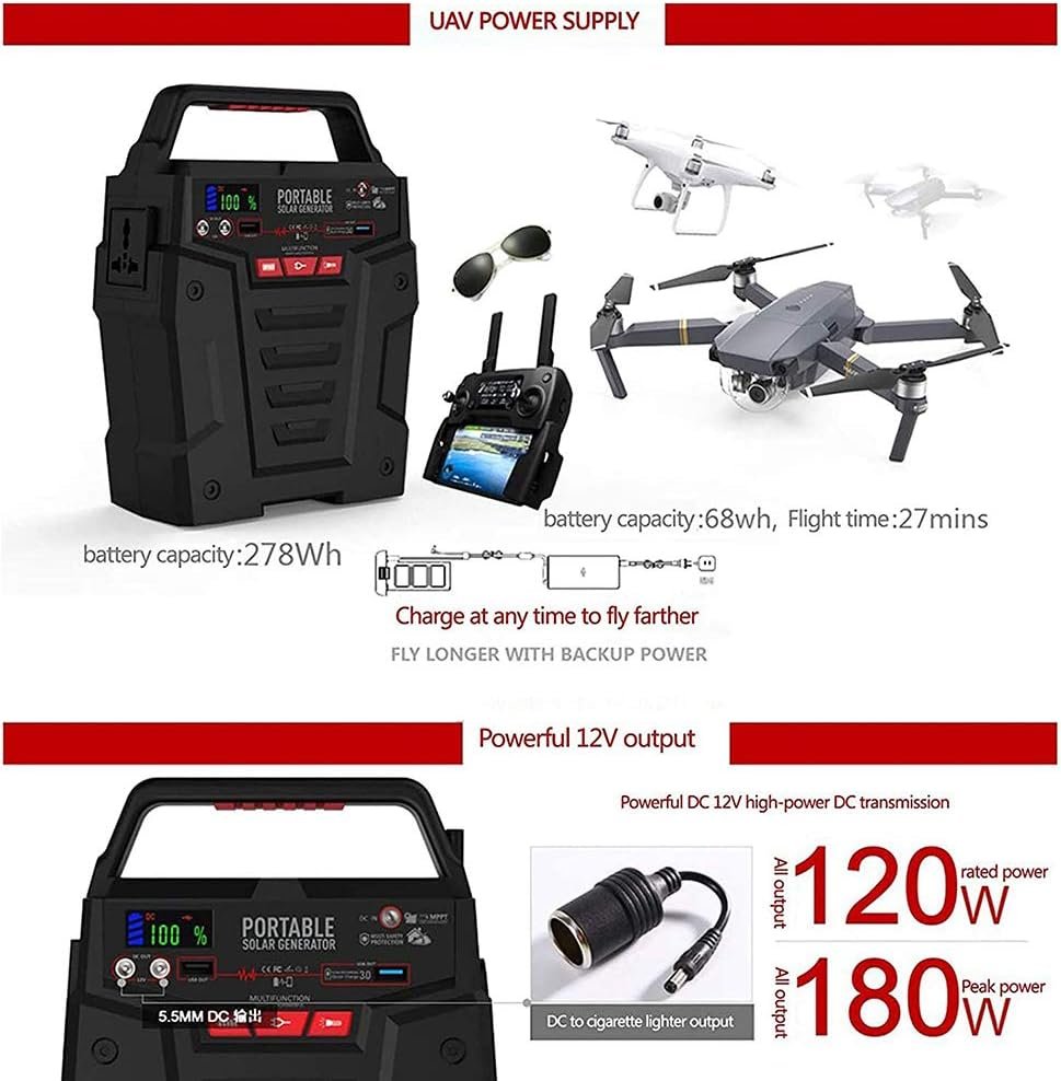 Portable Power Station 75000mAh 278Wh Solar Generator Emergency Lithium Battery Pack with AC/DC/USB Ports Power Supply with LED Flashlight for Outdoor Emergency Power