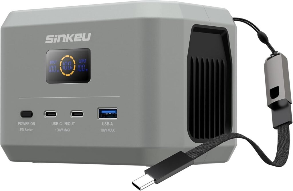 SinKeu Portable Power Station 97Wh with 230V 120W AC Socket, 12V DC, USB Ports for Phones, 26400mAh Mini Generator for Outdoor Camping Picnic, Home Emergency Backup Battery(Solar Panel Not included)