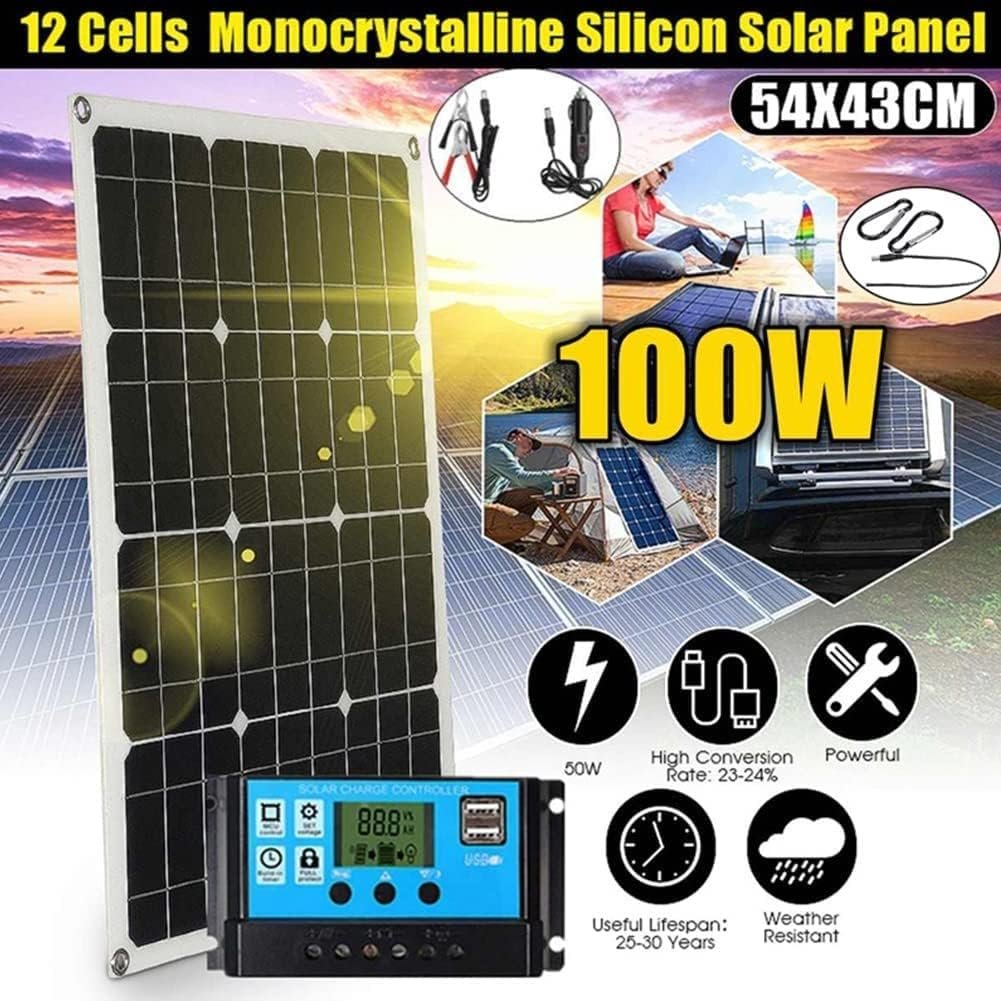 Solar Panel Kit 100W 12V Solar Panel PV Module Solar Power System ｜ High Efficiency Monocrystalline Charger For Home RV Cabin Van Shed Off Grid Applications(50a Controller)