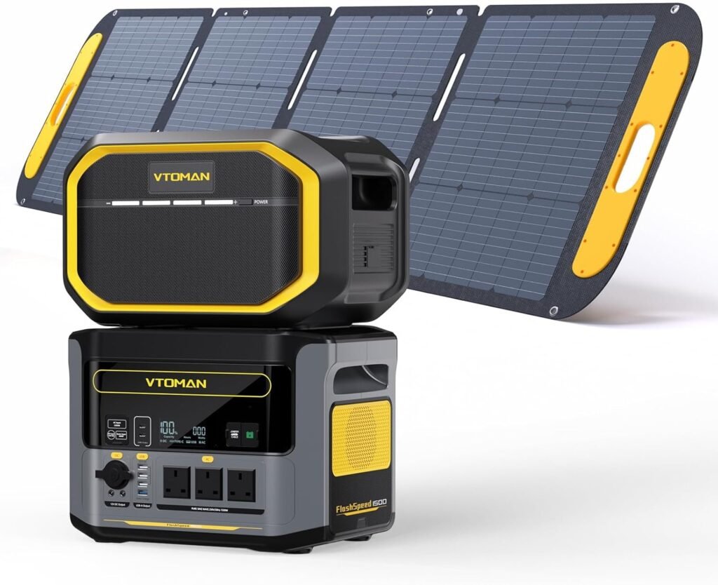 VTOMAN FlashSpeed 1500 Portable Power Station Bundle with Extra Battery  200W Pro Solar Panel Included, 1500W/3096Wh Solar Generator LiFePO4 Battery Power Station for Camping, RV, Trip, Home Outages