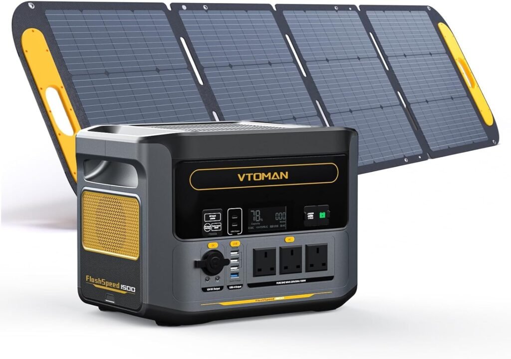 VTOMAN FlashSpeed 1500 Portable Power Station Bundle with Extra Battery  200W Pro Solar Panel Included, 1500W/3096Wh Solar Generator LiFePO4 Battery Power Station for Camping, RV, Trip, Home Outages