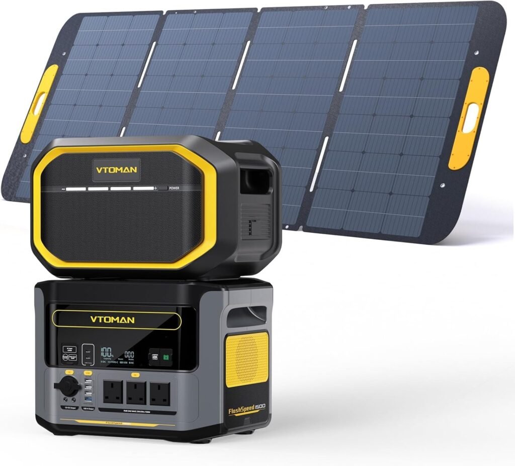 VTOMAN FlashSpeed 1500 Portable Power Station Bundle with Extra Battery  400W Solar Panel Included, 1500W/3096Wh Solar Generator LiFePO4 Battery Power Station for Camping, RV, Travel, Home Outages