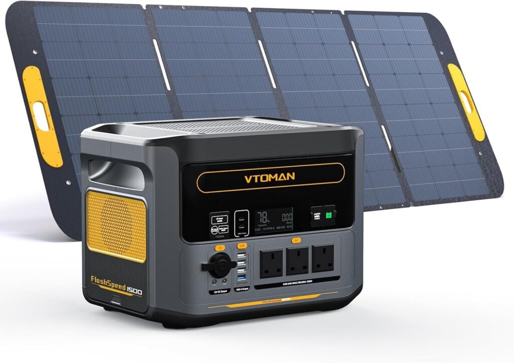 VTOMAN FlashSpeed 1500 Portable Power Station Bundle with Extra Battery  400W Solar Panel Included, 1500W/3096Wh Solar Generator LiFePO4 Battery Power Station for Camping, RV, Travel, Home Outages