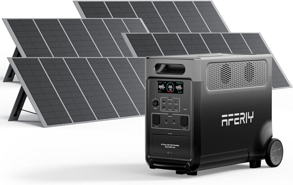 AFERIY Portable Power Station 3600W 3840Wh, with 4x 400W Portable Solar Panel, Expandable Battery 3.8-11.5kWh, Fast Charging Solar Generator, Portable Power Station for Outdoor and Home