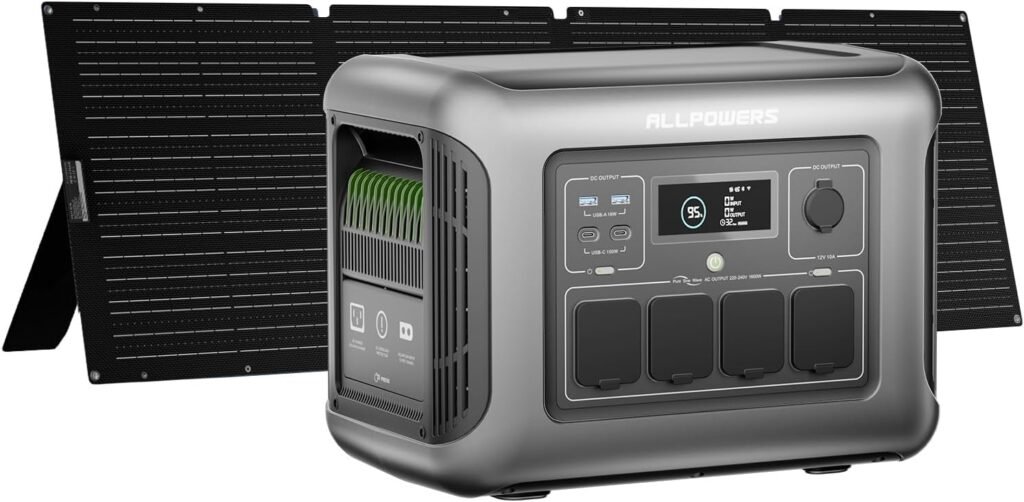 ALLPOWERS R1500 LITE Portable Power Station with Solar Panel 400W: 1056Wh LFP Battery Backup w/ 1600W AC/100W USB-C Outlet Solar Generator Fast Charging Electric Generator for Camping RVs Off-Grid