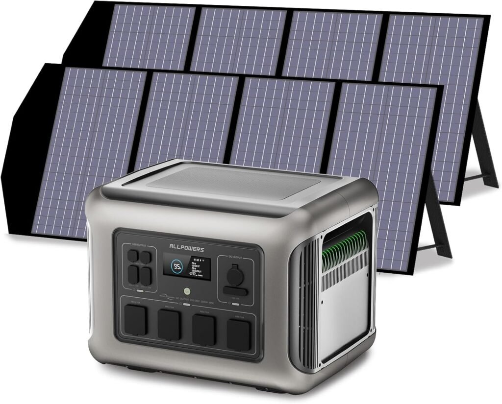ALLPOWERS R2500 Solar Generator 2016Wh with 2x 140W Portable Solar Panels, X 2500W (4000W Surge) AC Outlets, Portable Power Station, Outdoor Generator for Home Backup Outdoors Camping RV Emergency ALLPOWERS R2500 Solar Generator 2016Wh with 2x 140W Portable Solar Panels, X 2500W (4000W Surge) AC Outlets, Portable Power Station, Outdoor Generator for Home Backup Outdoors Camping RV Emergency