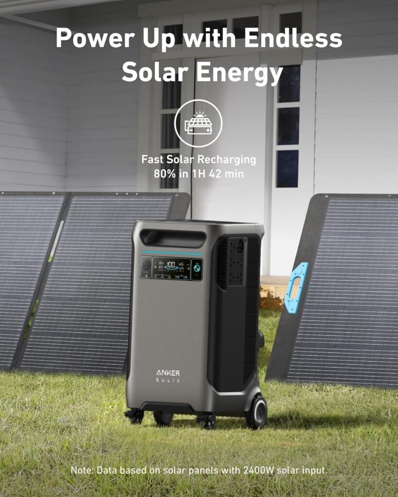 Anker SOLIX F3800 Portable Power Station with 400W Solar Panel, 3840Wh LiFePO4 Battery, 6000W AC output with 120V/240V, Solar Generator for Home Use, RV, Emergencies, Power Outages, Outdoor Camping