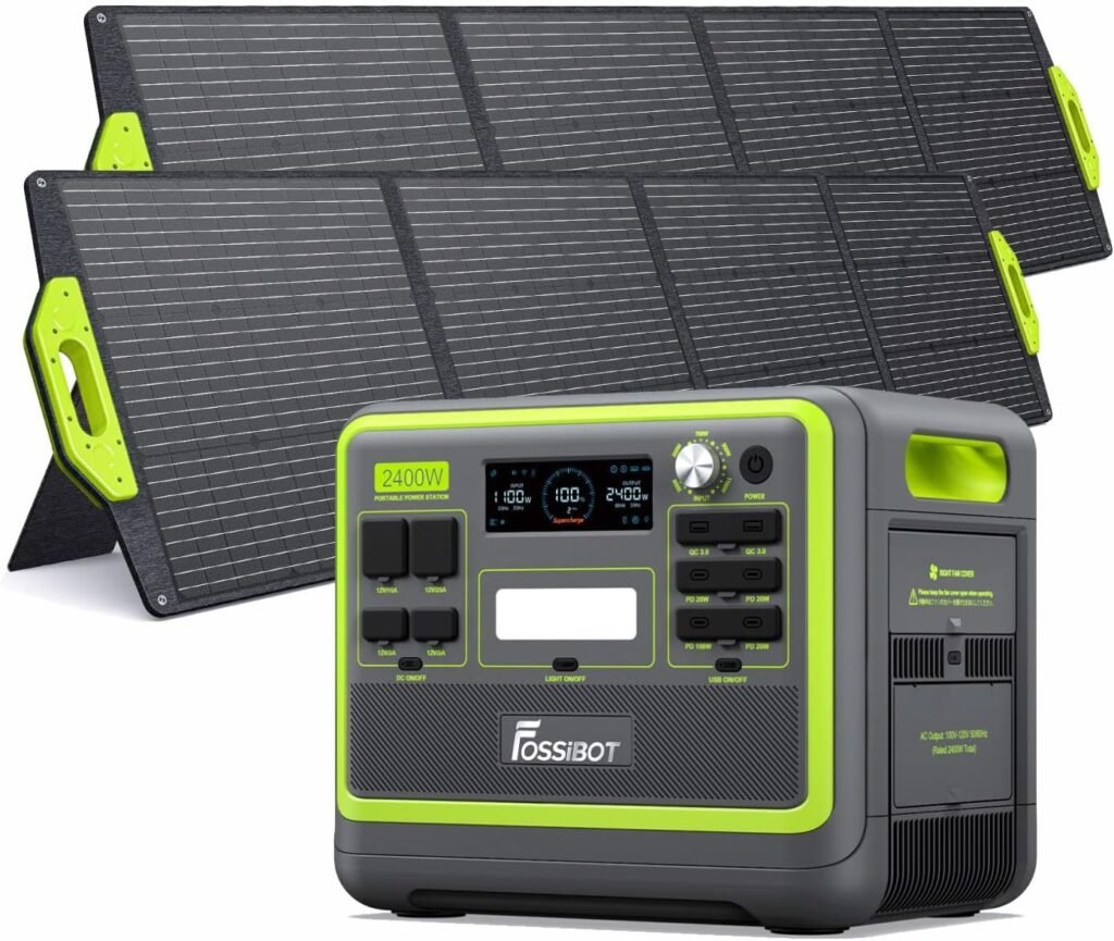 FOSSiBOT F2400 Portable Power Station With 420W solar panel, 2048Wh LiFePO4 solar-generator with x 230V AC Output 2400W (4800W Peak), Applicable to RV/Camping/Home FOSSiBOT F2400 Portable Power Station With 420W solar panel, 2048Wh LiFePO4 solar-generator with x 230V AC Output 2400W (4800W Peak), Applicable to RV/Camping/Home