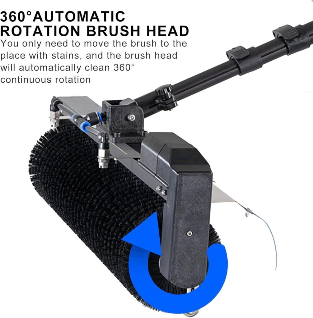 Solar Cleaning Roller Brush,18 ft Electric Solar Cleaning Roller Brush - 5.5 m with m Extension Hose  Water Pump for Efficient Fish Pond  Photovoltaic Power Station Maintenance