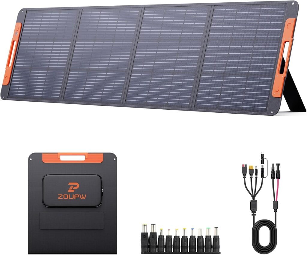 Upgraded Watt Portable Solar Panel with Solar Angle Guide,20V Foldable Solar Charger for Power Station,23.5% High Efficiency IP67 Waterproof Adjustable Kickstands for Camping RV Hurricane