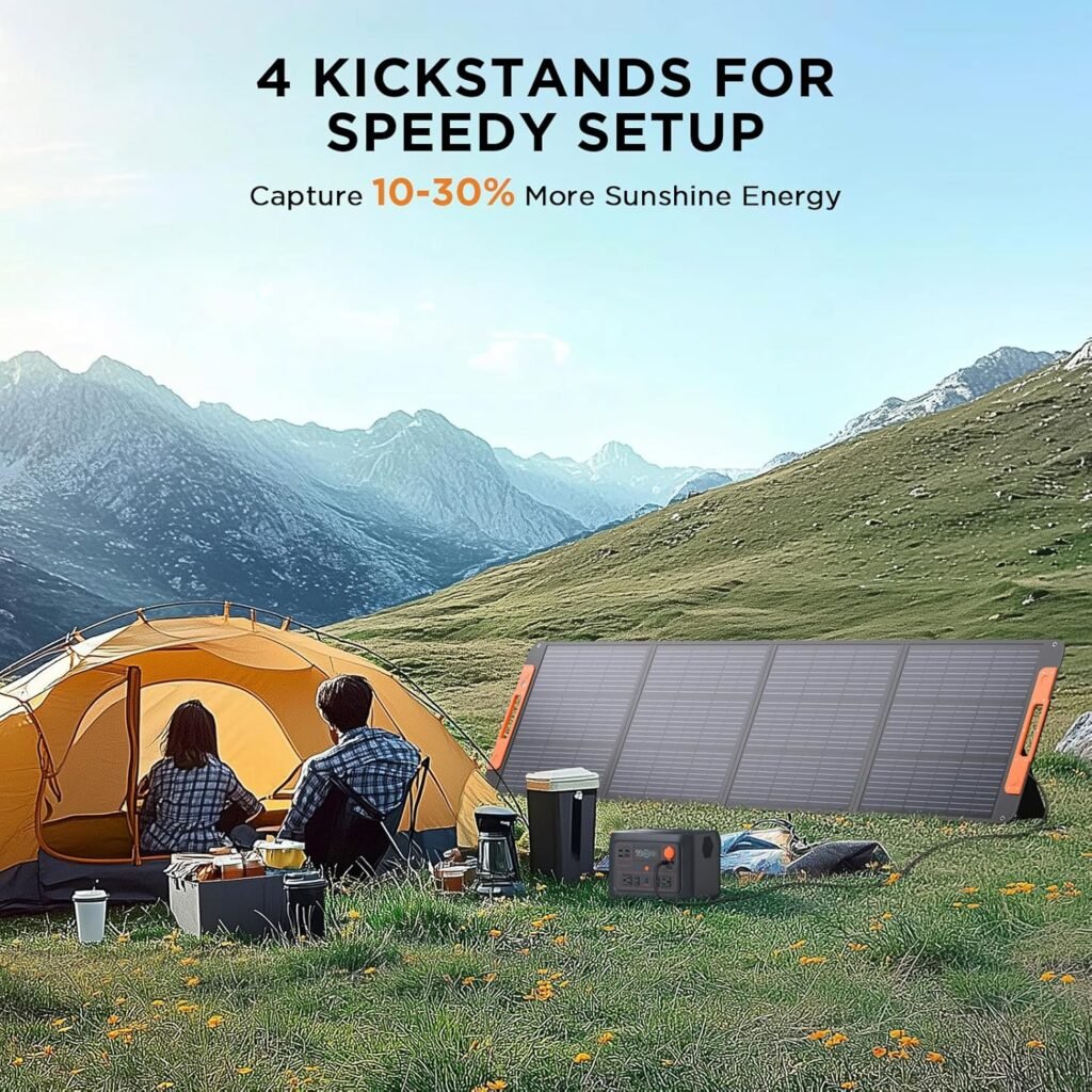 Upgraded Watt Portable Solar Panel with Solar Angle Guide,20V Foldable Solar Charger for Power Station,23.5% High Efficiency IP67 Waterproof Adjustable Kickstands for Camping RV Hurricane