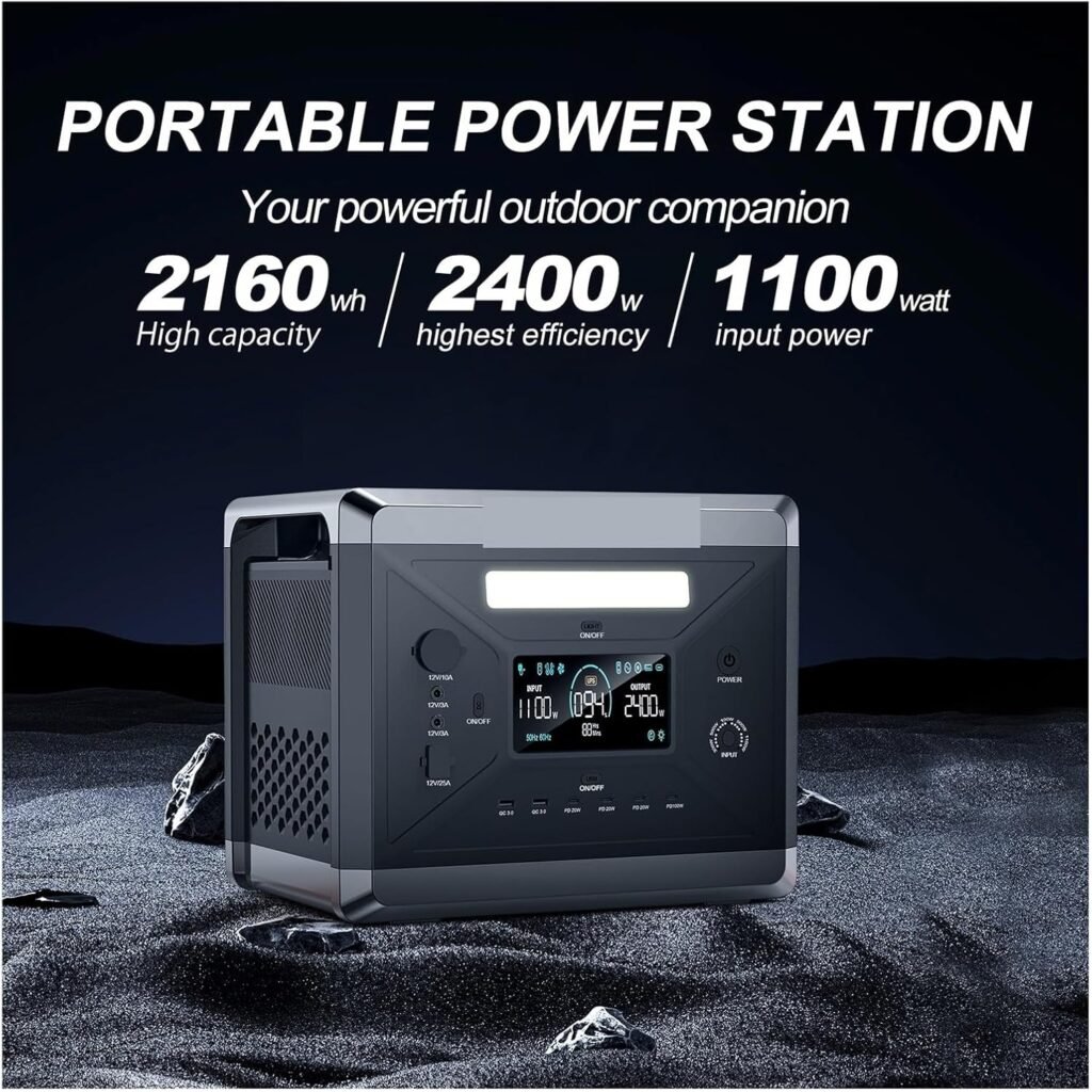 2400W (4800W Peak) Portable Power Station LiFePo4 Batteries AC Outlets 2160WH Solar Generator Campervan RV Lightweight Portable