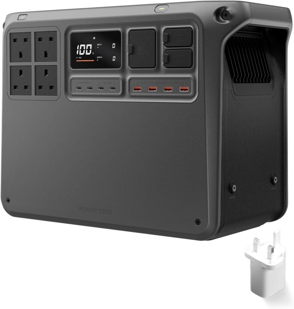 DJI Power Portable Power Station, 2048Wh LFP Battery, Compact Size, 3000W Stable Output, 0-80% Recharge in Mins, Electric Generator for Home, Camping  RVs, Off-Grid Includes 35W Plug