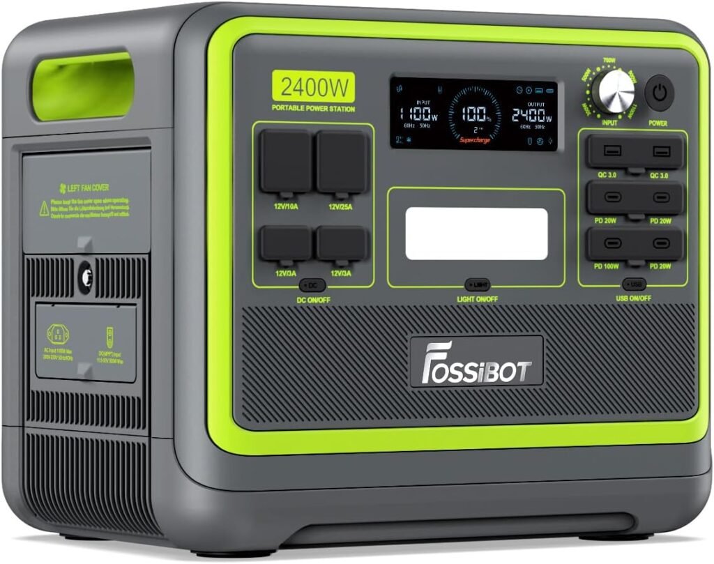 FOSSiBOT Update F2400 Portable Power Station for air conditioning | Lightweight, silent, 2048Wh LiFePO4,3 x 240V AC Outputs 2400W,100W USB-C Output,comfort grip for RV/Camping/Home/emergency